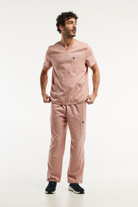 Ensemble médical LUCA homme avec pantalon classique et tunique col en rose clair