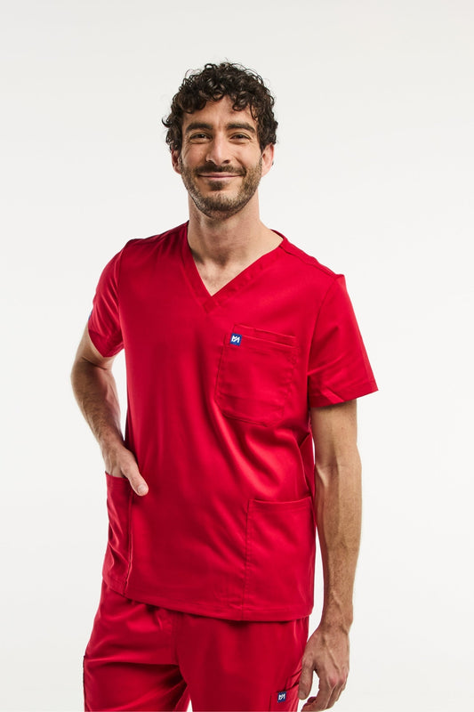 Ensemble médical LUCA pour homme avec tunique col et pantalon classique rouge