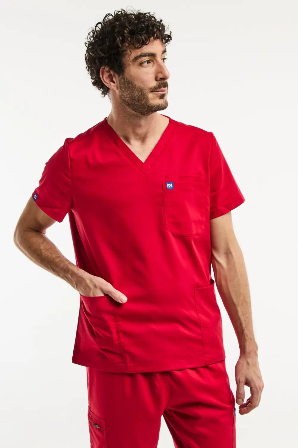 Ensemble médical LUCA pour homme en tuniques col et pantalon classique rouge
