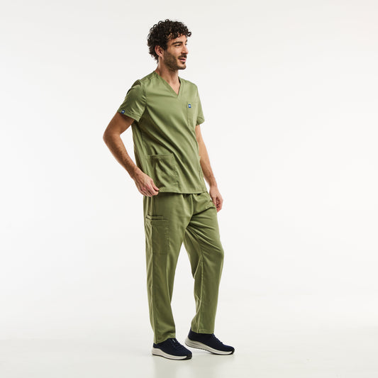 Ensemble médical LUCA en vert olive, tunique col pour homme aux exigences professionnelles