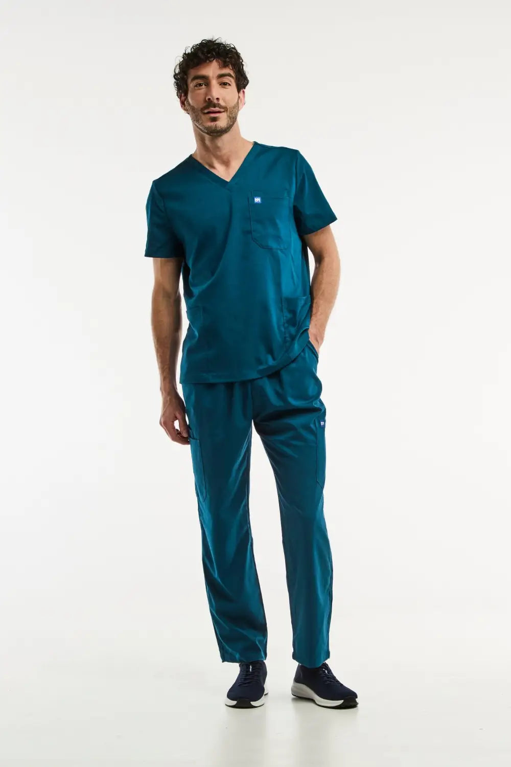 Scrub suit teal LUCA avec tunique col et pantalon classique pour ensemble médical homme