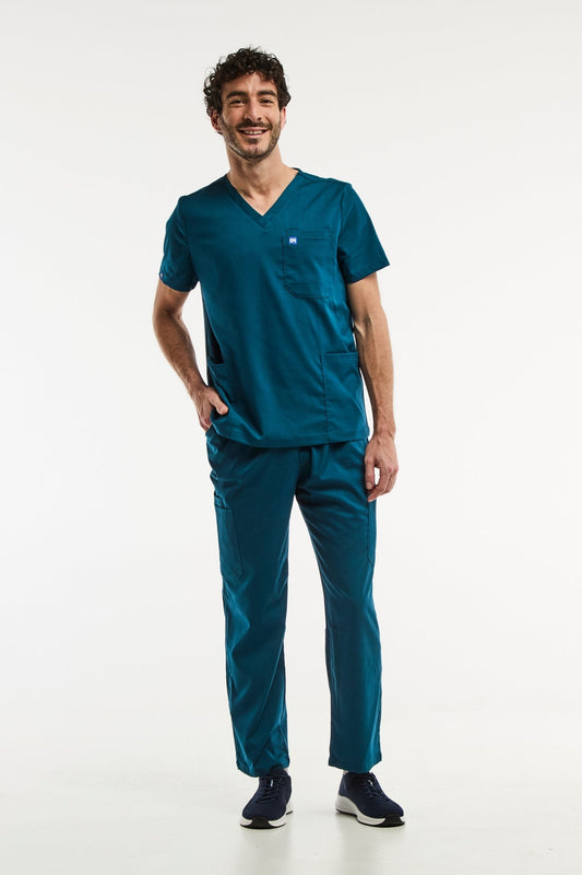 Teal scrub suit LUCA, ensemble médical homme avec tunique col et pantalon classique