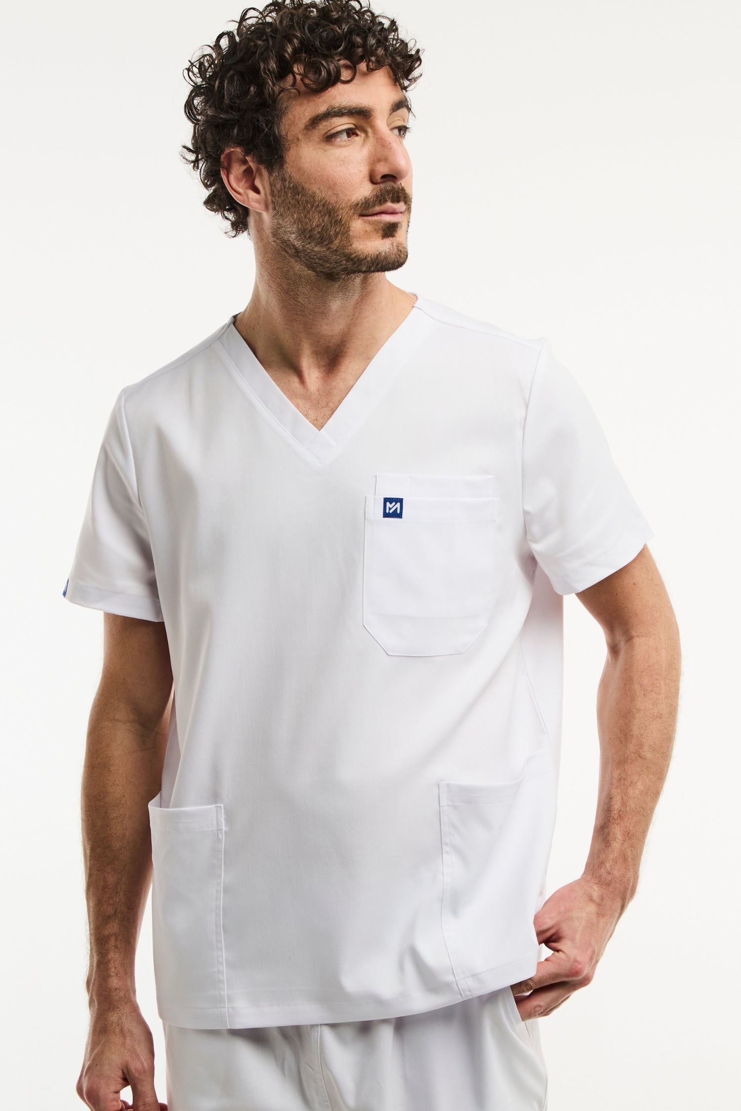 Tunique médicale col blanc pour homme LUCA avec un design moderne en vert turquoise