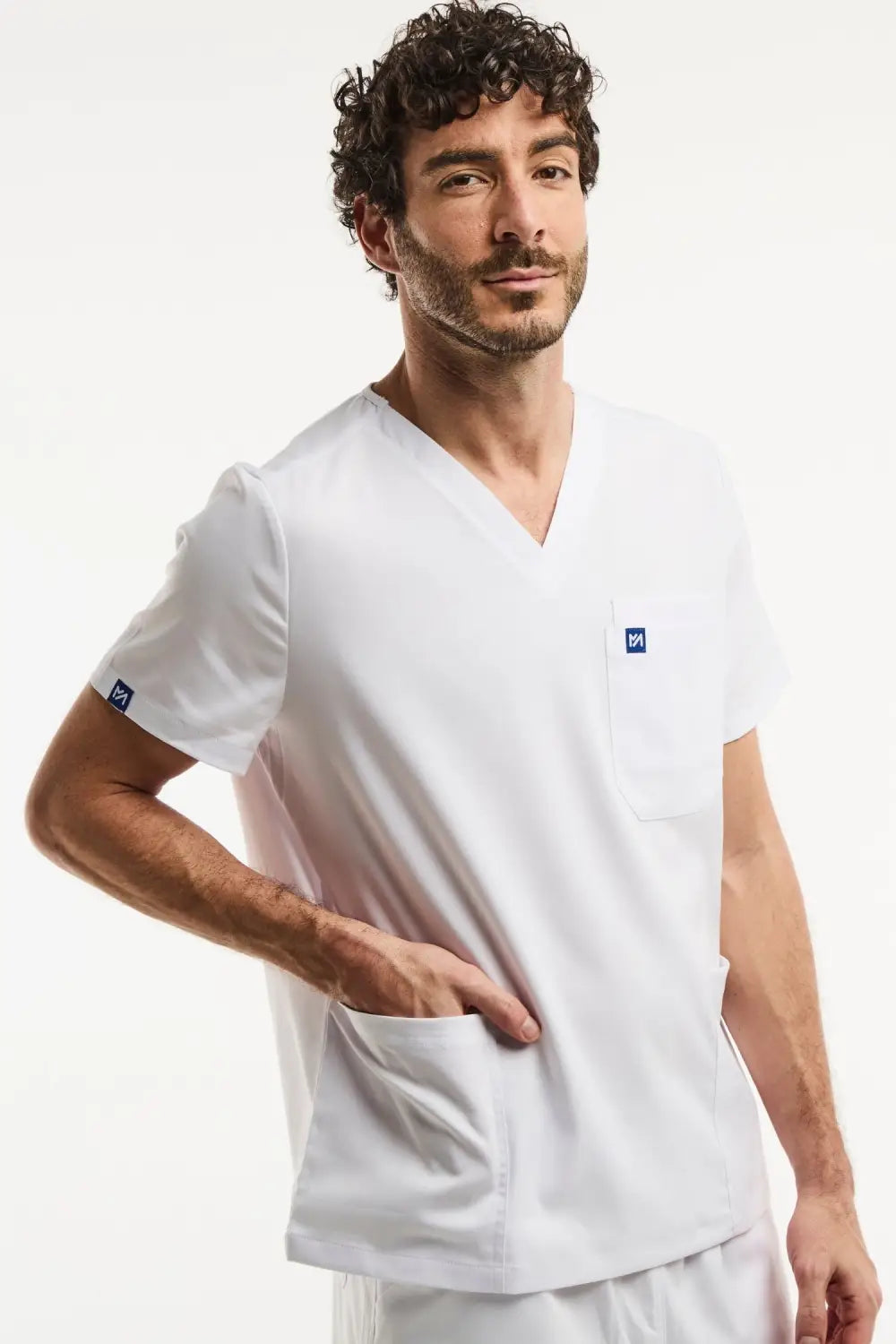 Tunique médicale col blanche LUCA pour homme, modèle en vert turquoise