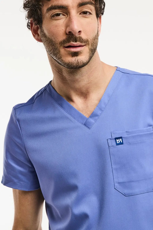 Tunique médicale bleue homme LUCA, avec col médical, confortable et stylée