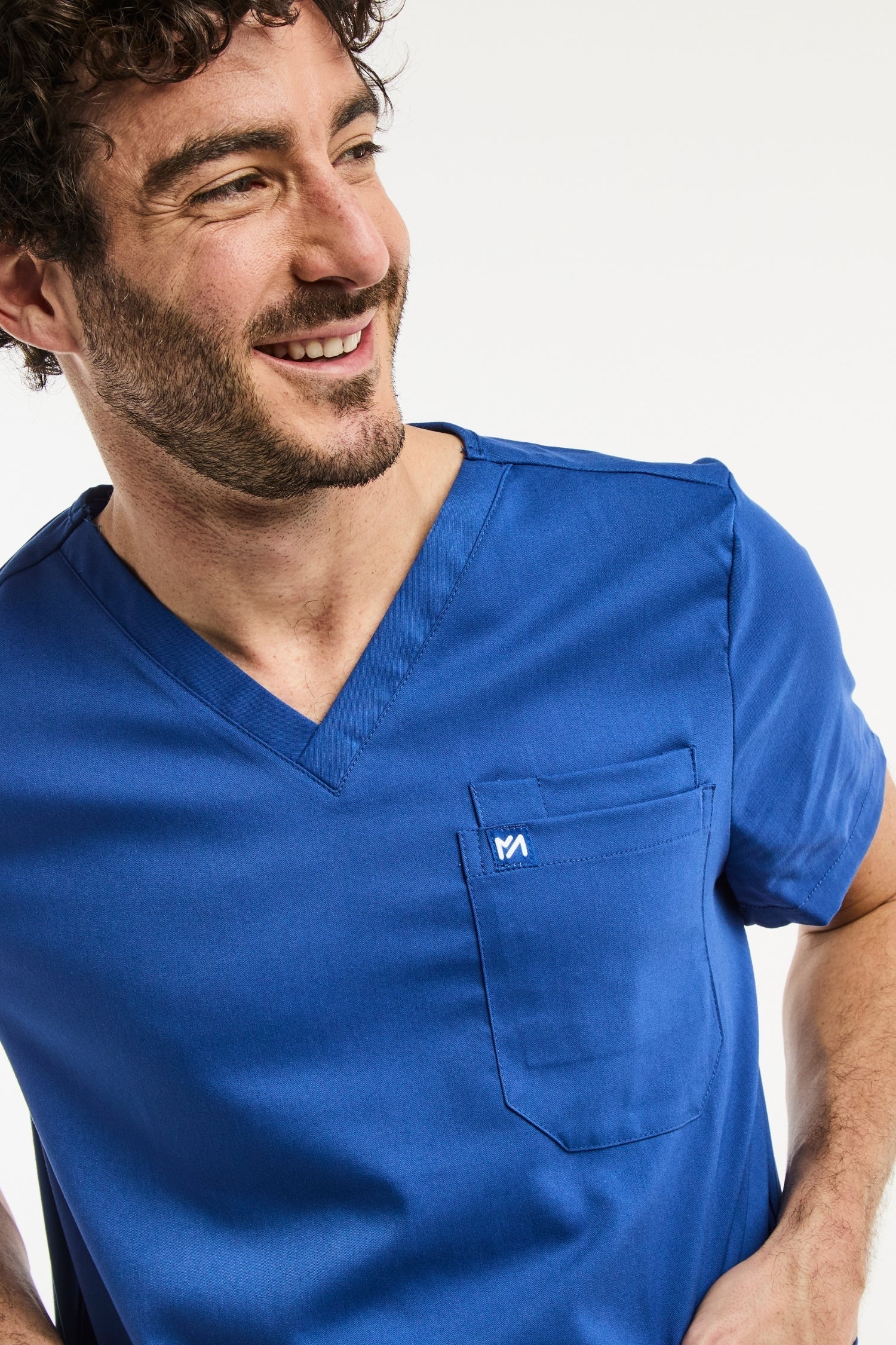 Tunique médicale col V bleu roi pour homme, idéale pour les professionnels de santé