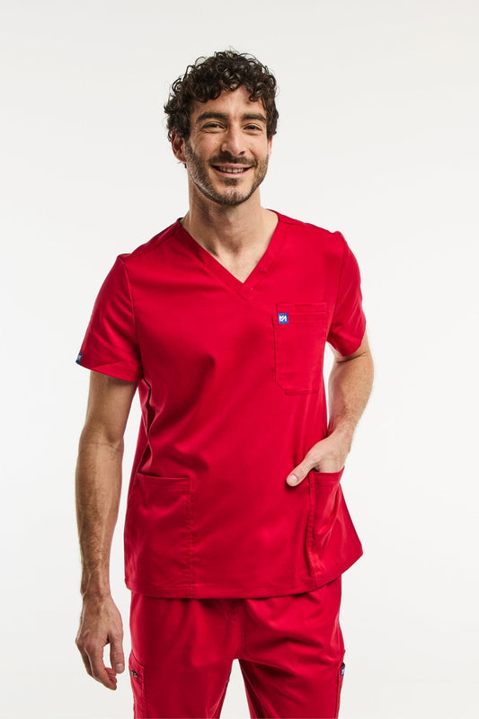 Tunique médicale Luca homme rouge col V avec poches