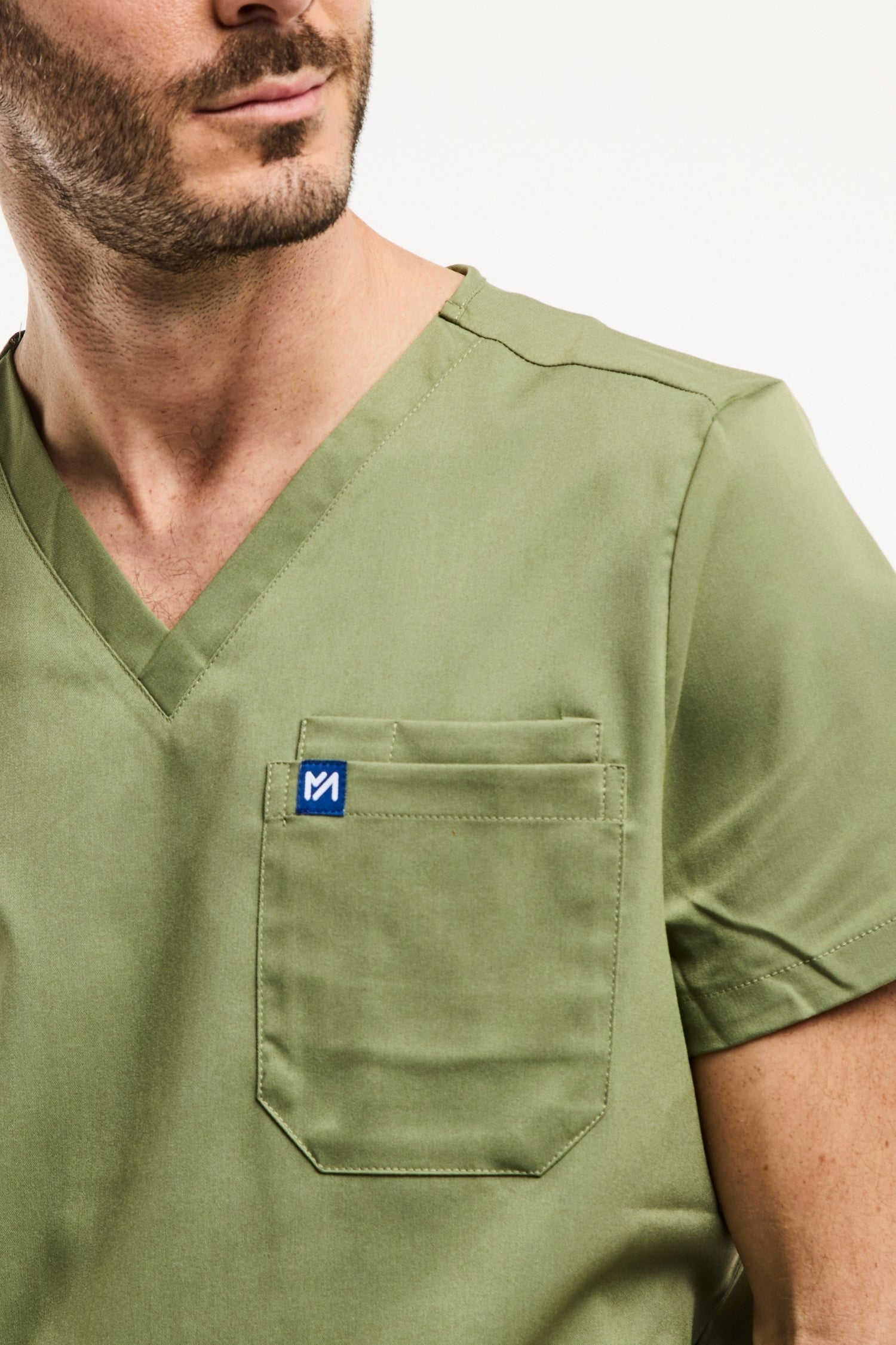 Tunique médicale verte olive pour homme, col classique, style LUCA