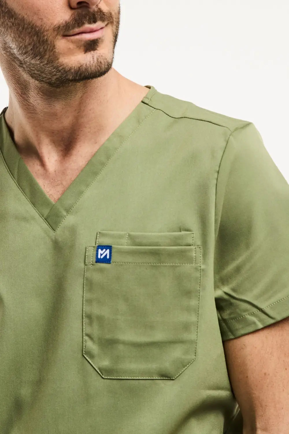Tunique médicale verte olive pour homme, col classique, style LUCA