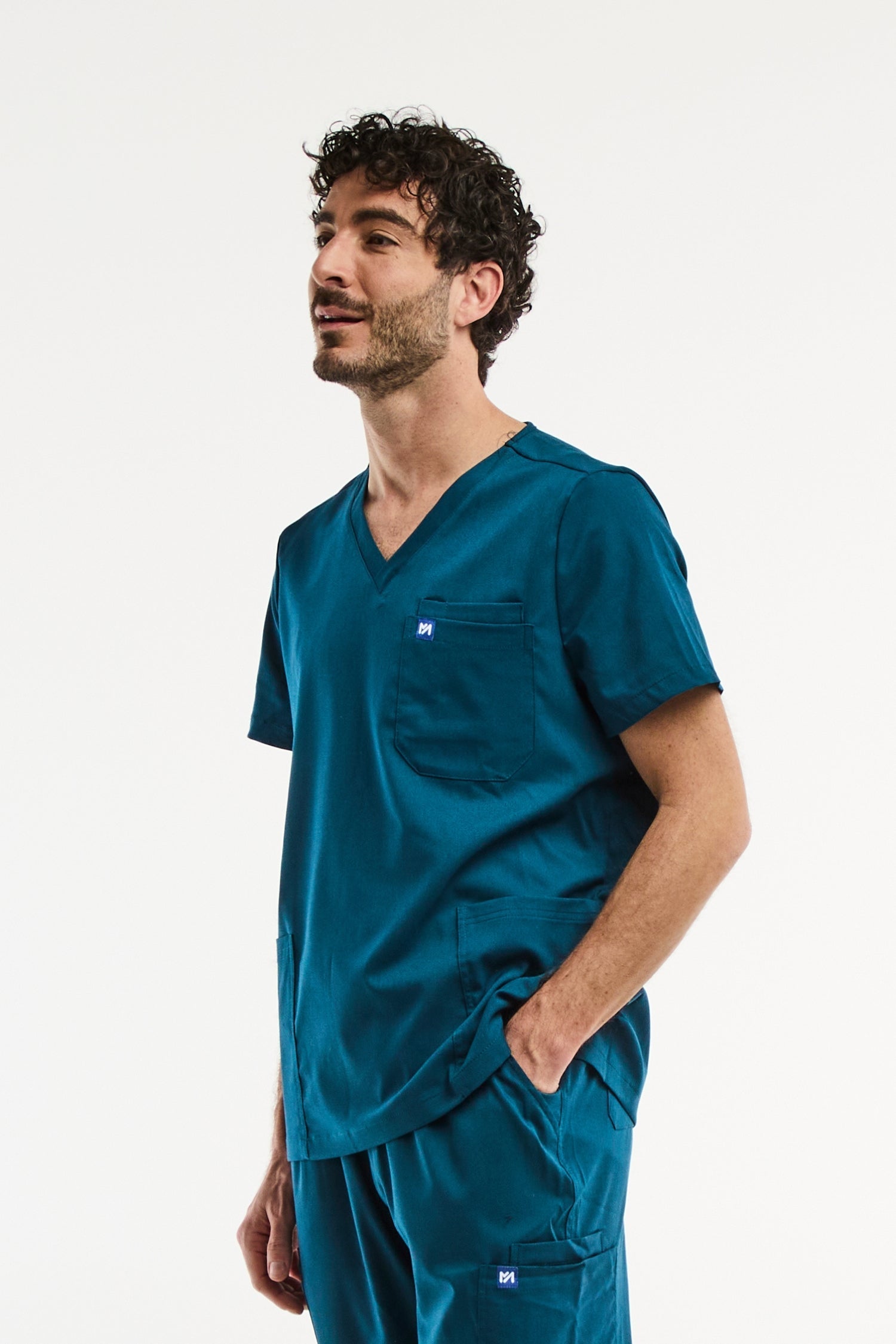 Tunique médicale col pour homme en teal, modèle LUCA - Vert Turquoise