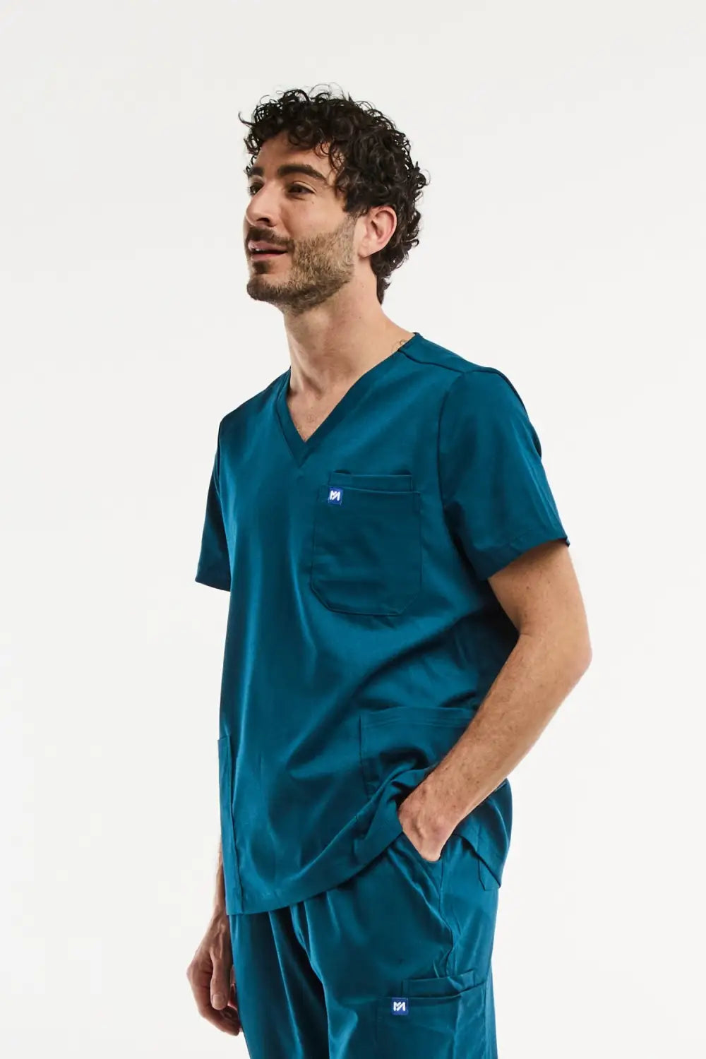 Tunique médicale col pour homme en teal, modèle LUCA - Vert Turquoise