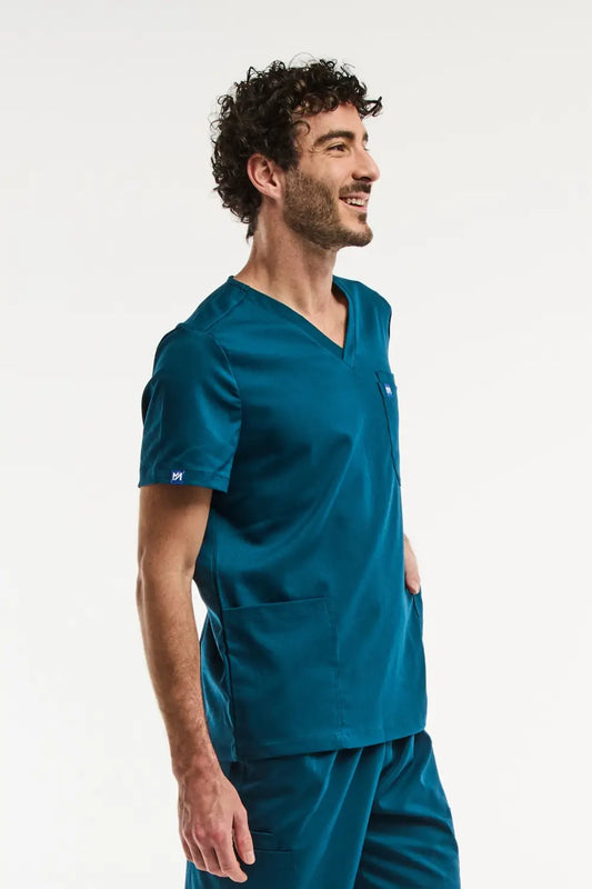 Tunique médicale col pour homme en teal, modèle LUCA - Vert Turquoise