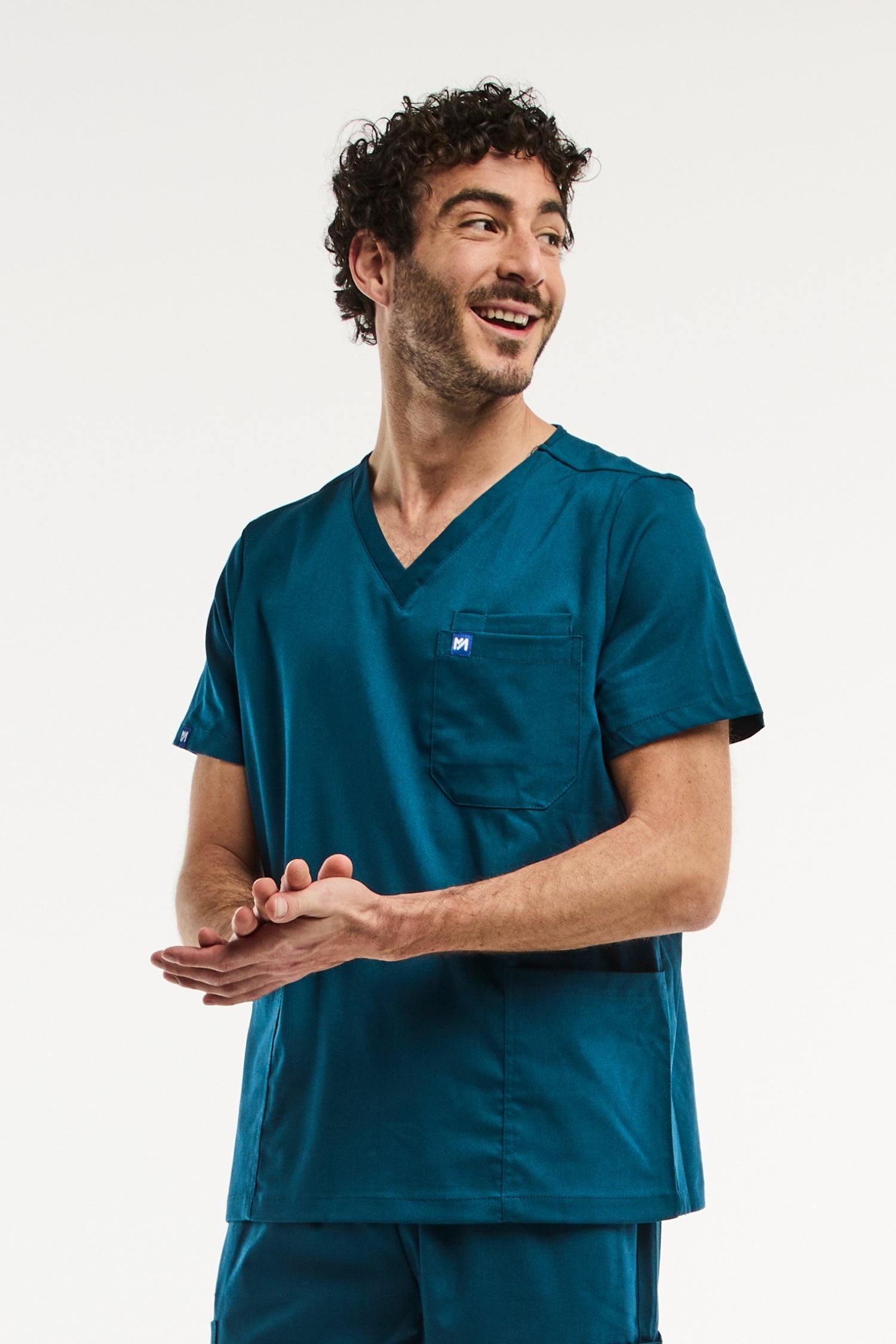 Tunique médicale col verte turquoise pour homme, style LUCA en tissu confortable
