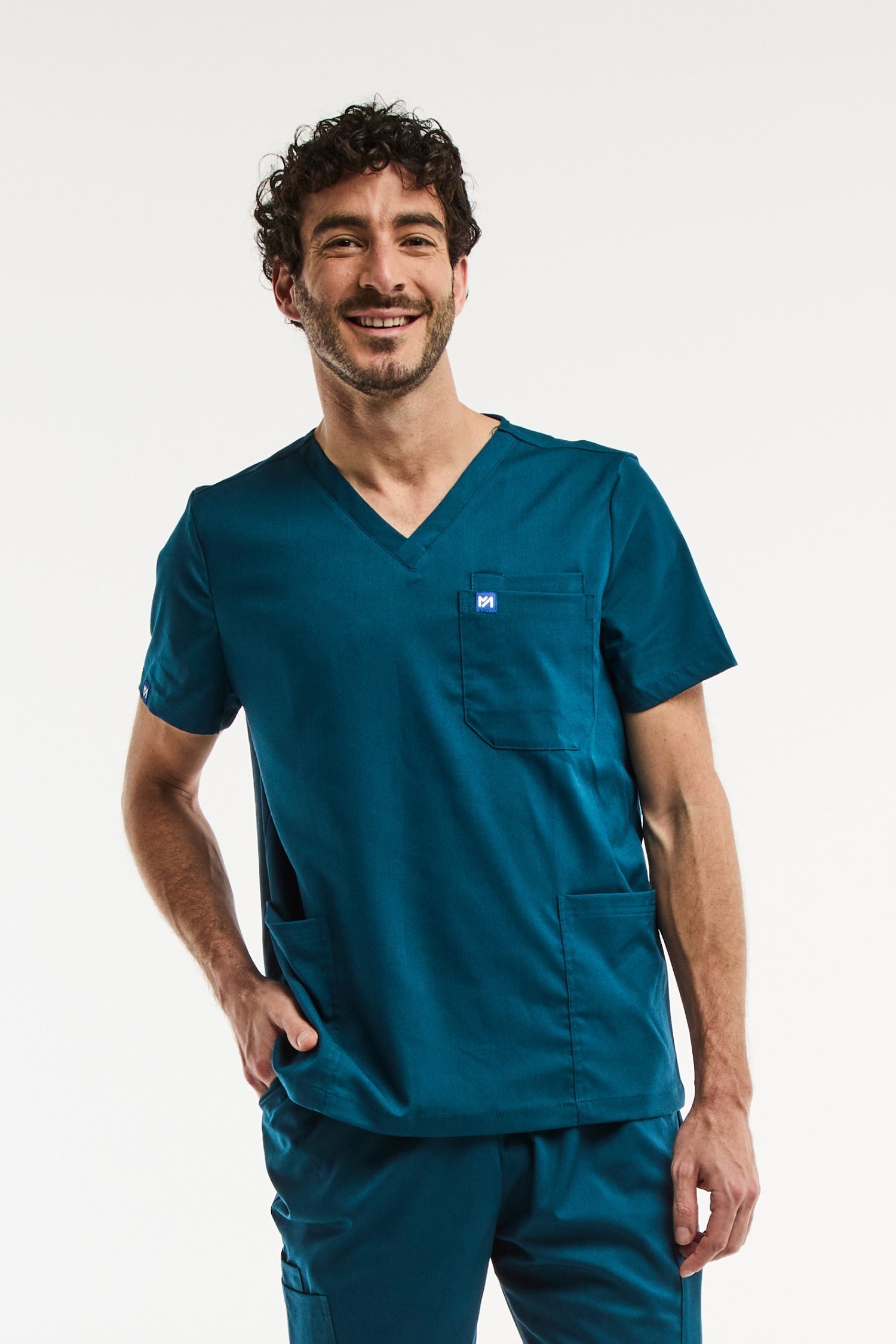 Tunique médicale col en vert turquoise pour homme, modèle LUCA de haute qualité