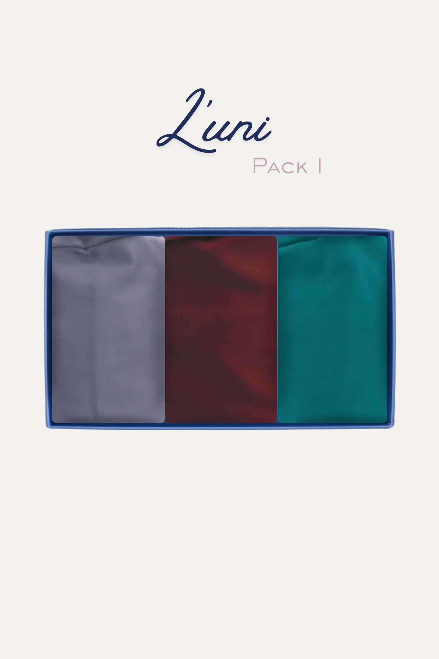 Pack découverte L’uni I : 3 calots de bloc en soie gris bordeaux turquoise