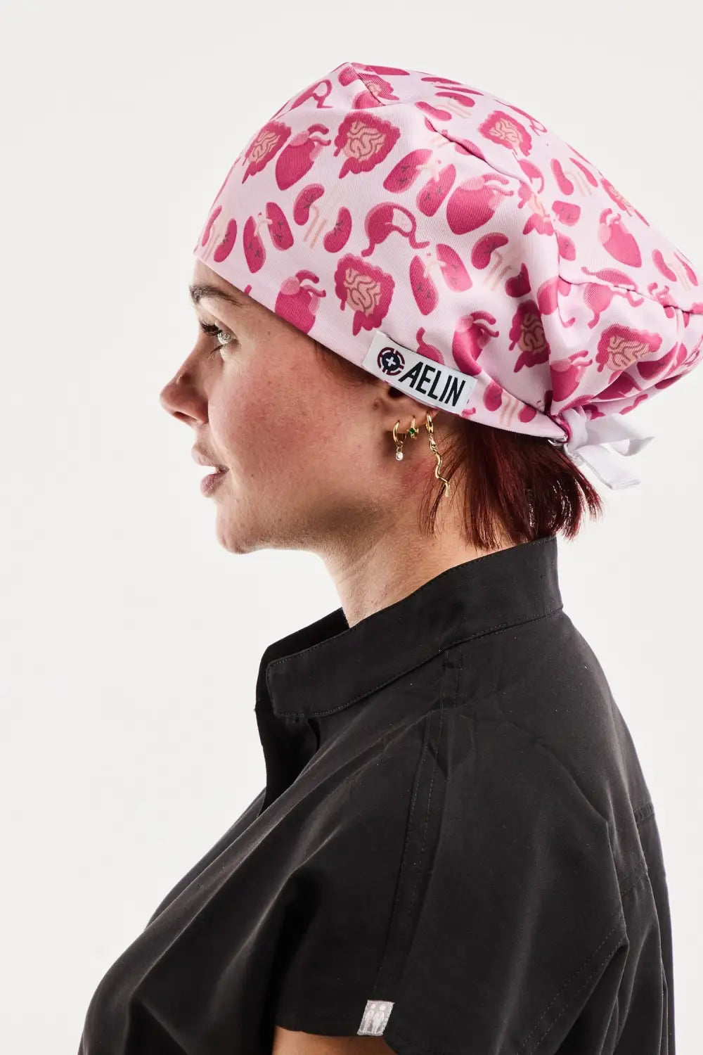 Pack découverte Aelin : bonnet chirurgical rose blanc motifs organes anatomiques