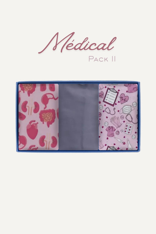 Pack découverte Médical II : pochettes tissu rose organs médicaux en boîte bleue