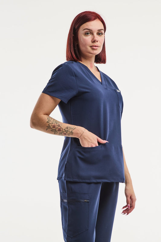 Tunique médicale femme bleu marine Paris - Confortable et élégante en matière stretch