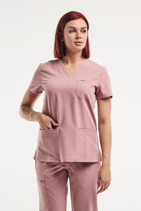 Tunique médicale femme Paris en rose, ensemble de scrubs médicaux pour femmes