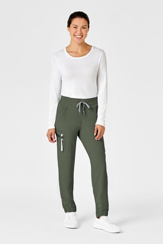 Femme en pantalon RENEW vert olive, coupe moderne avec poches cargo et classiques
