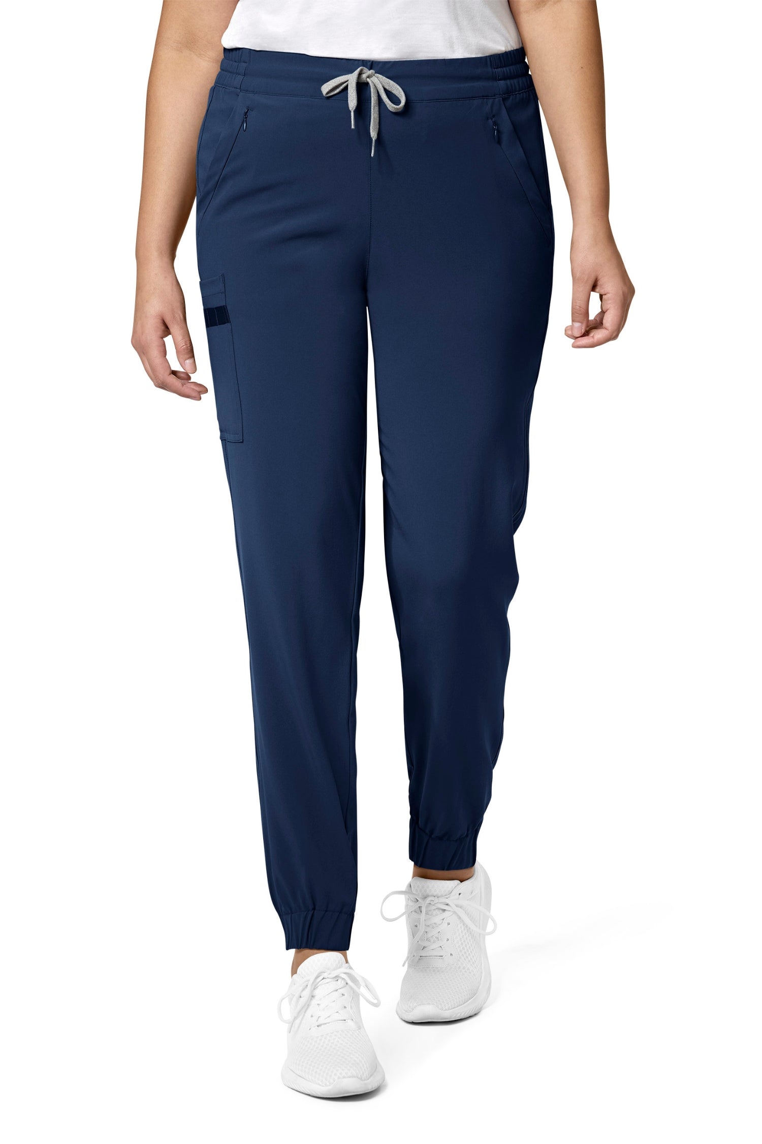 Pantalon tenue médicale femme bleu marine avec poches à fermeture en polyester spandex