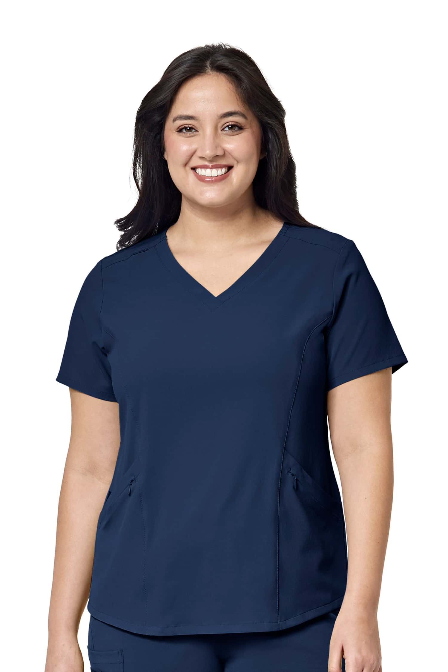 Femme en tunique médicale bleu marine en polyester spandex uniforme tenues médicales