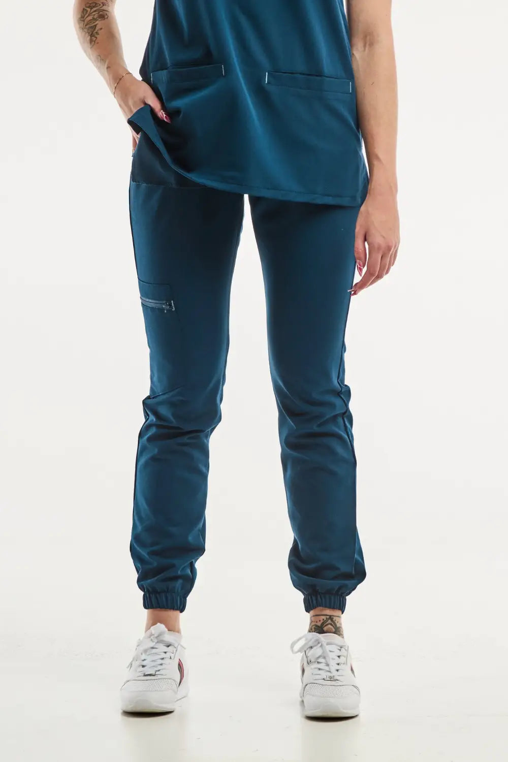 Pantalon médical bleu turquoise Slimfit New avec poignets élastiques
