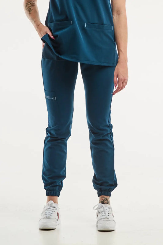 Pantalon médical bleu turquoise Slimfit New avec poignets élastiques