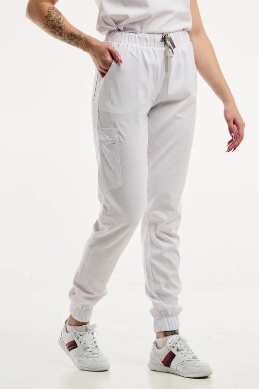 Pantalon médical Slimfit blanc en édition limitée, style cargo moderne