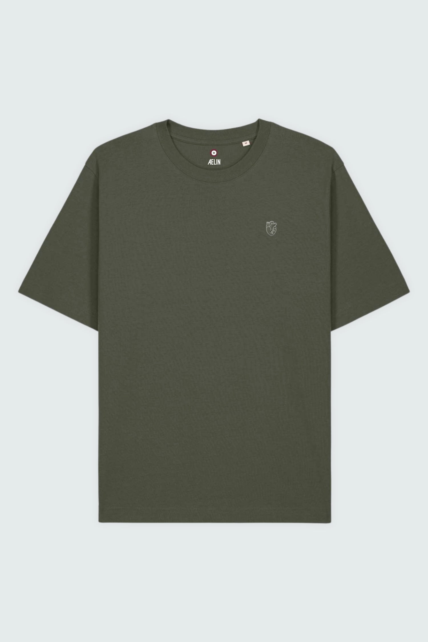 T-shirt premium Aelin Paris olive vert, logo brodé, unisexe coton lourd