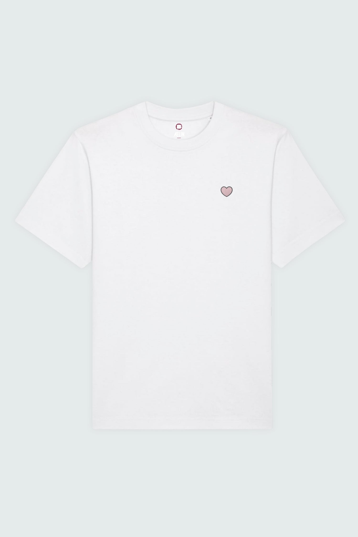 T-shirt premium Aelin Paris heavy coton unisexe motif cœur rose brodé