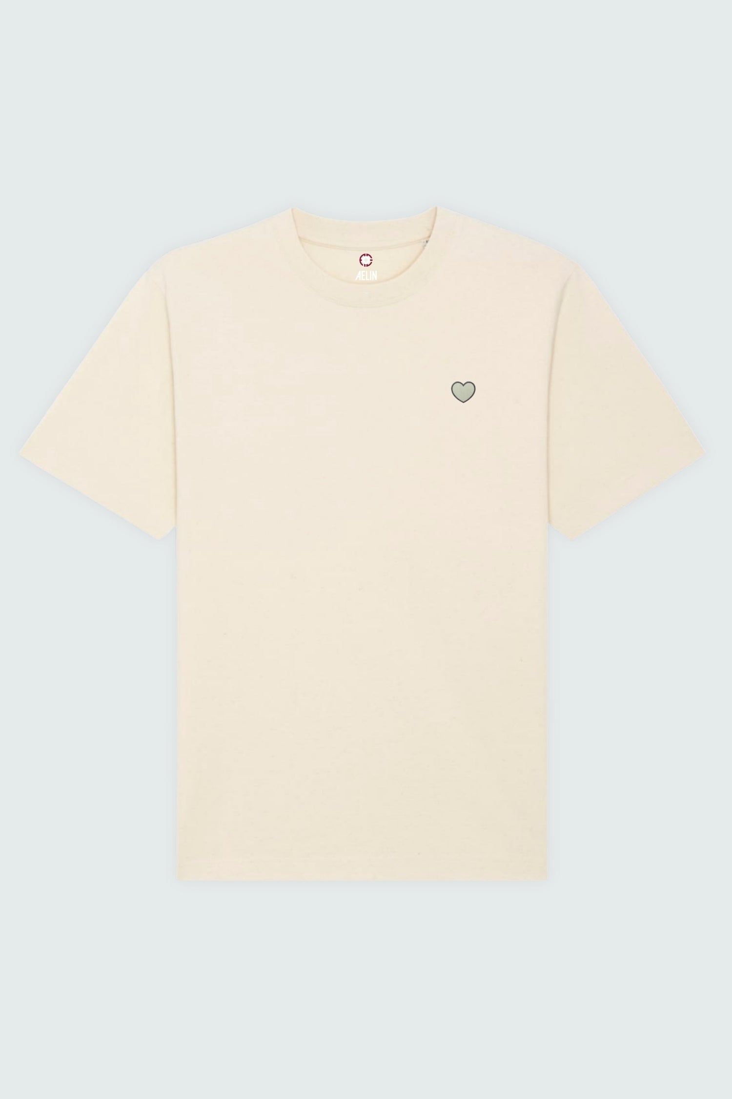 T-shirt premium Aelin Paris en coton lourd crème avec cœur gris brodé