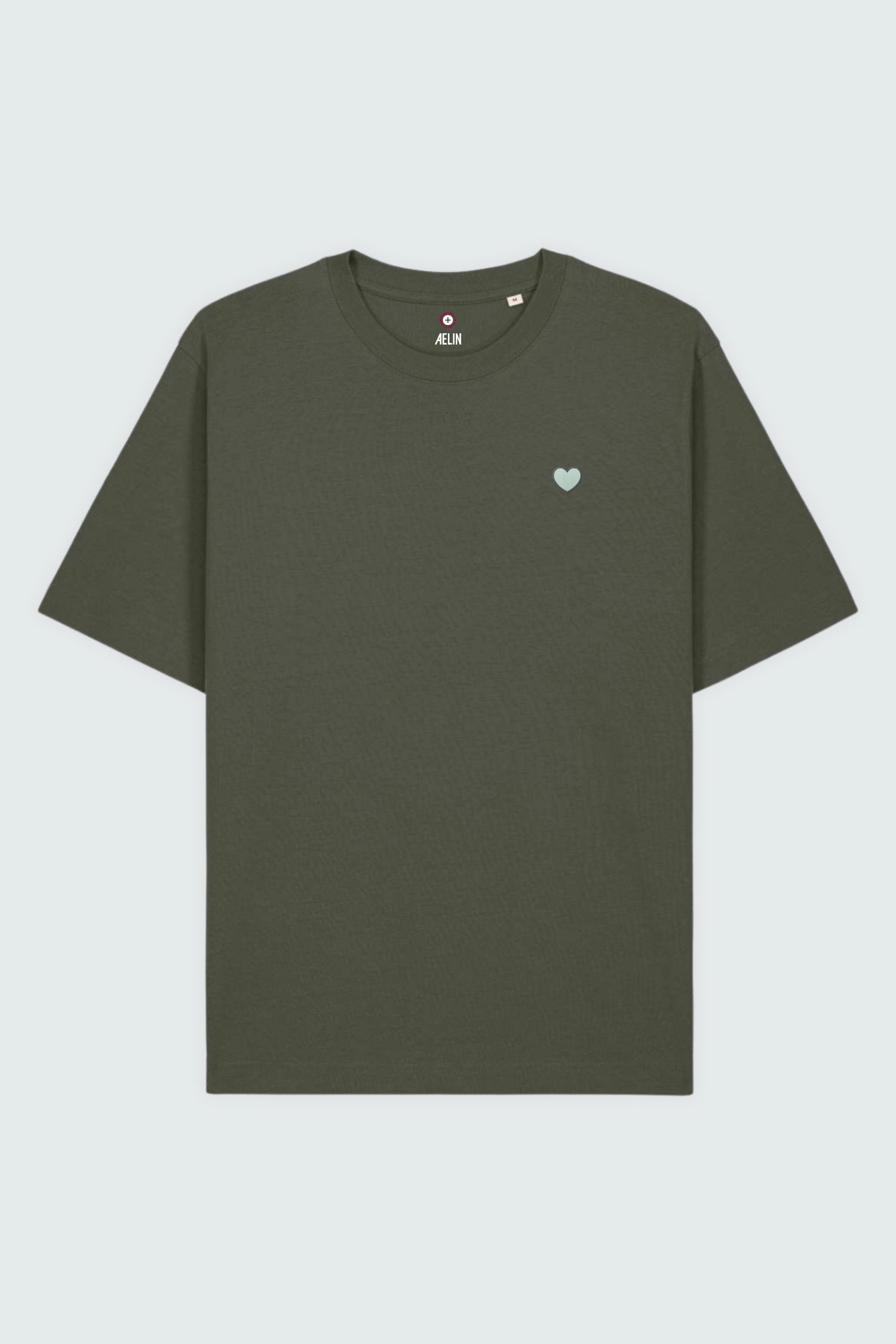 T-shirt premium Aelin Paris olive vert à motif cœur gris brodé