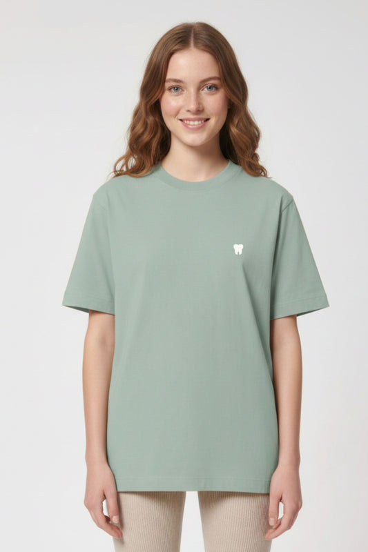 T-shirt premium Aelin Paris heavy coton unisexe motif dentaire vert sauge