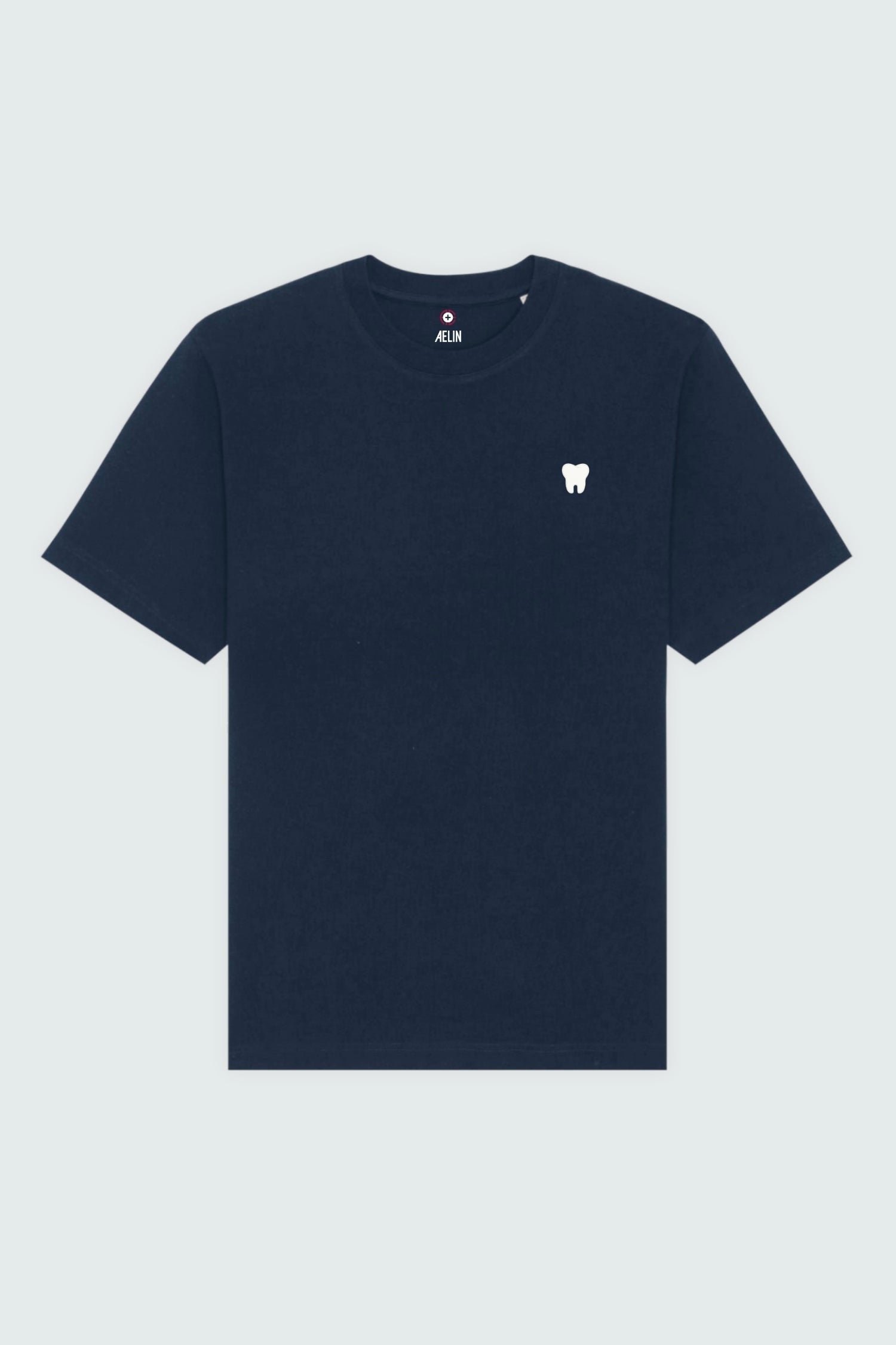 T-shirt premium Aelin Paris bleu marine coton lourd motif dentaire blanc