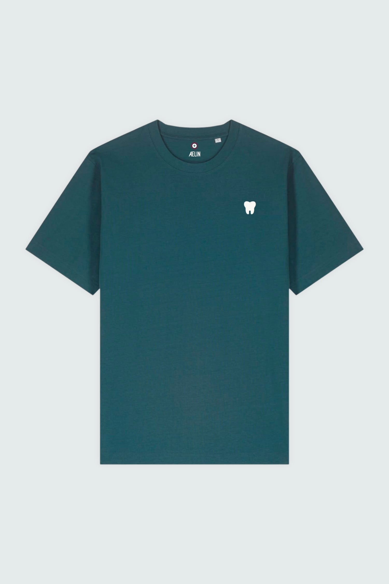 T-shirt premium Aelin Paris en coton heavy dark teal à dent brodée blanche