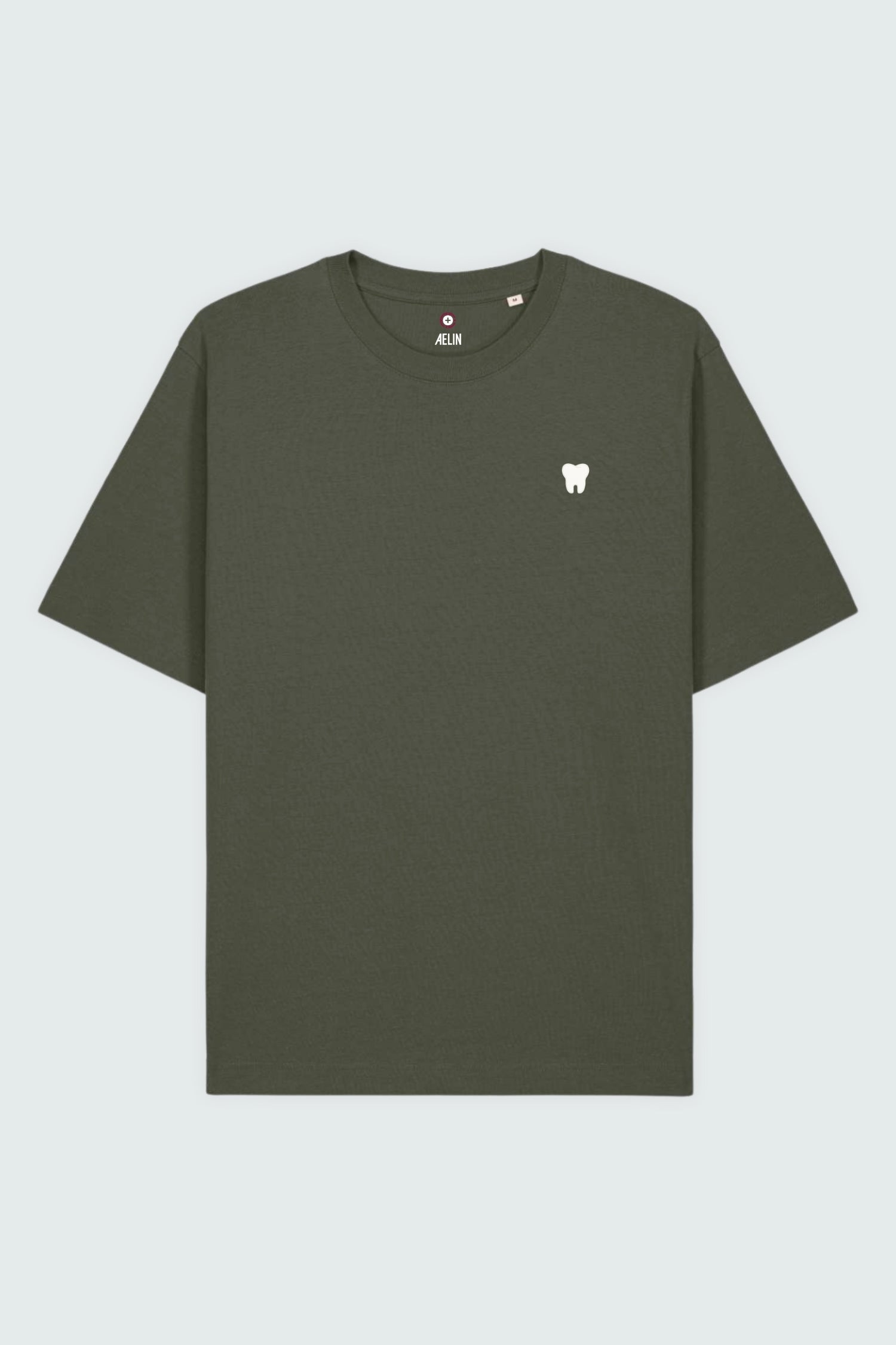 T-shirt premium Aelin Paris olive vert, motif dentaire blanc