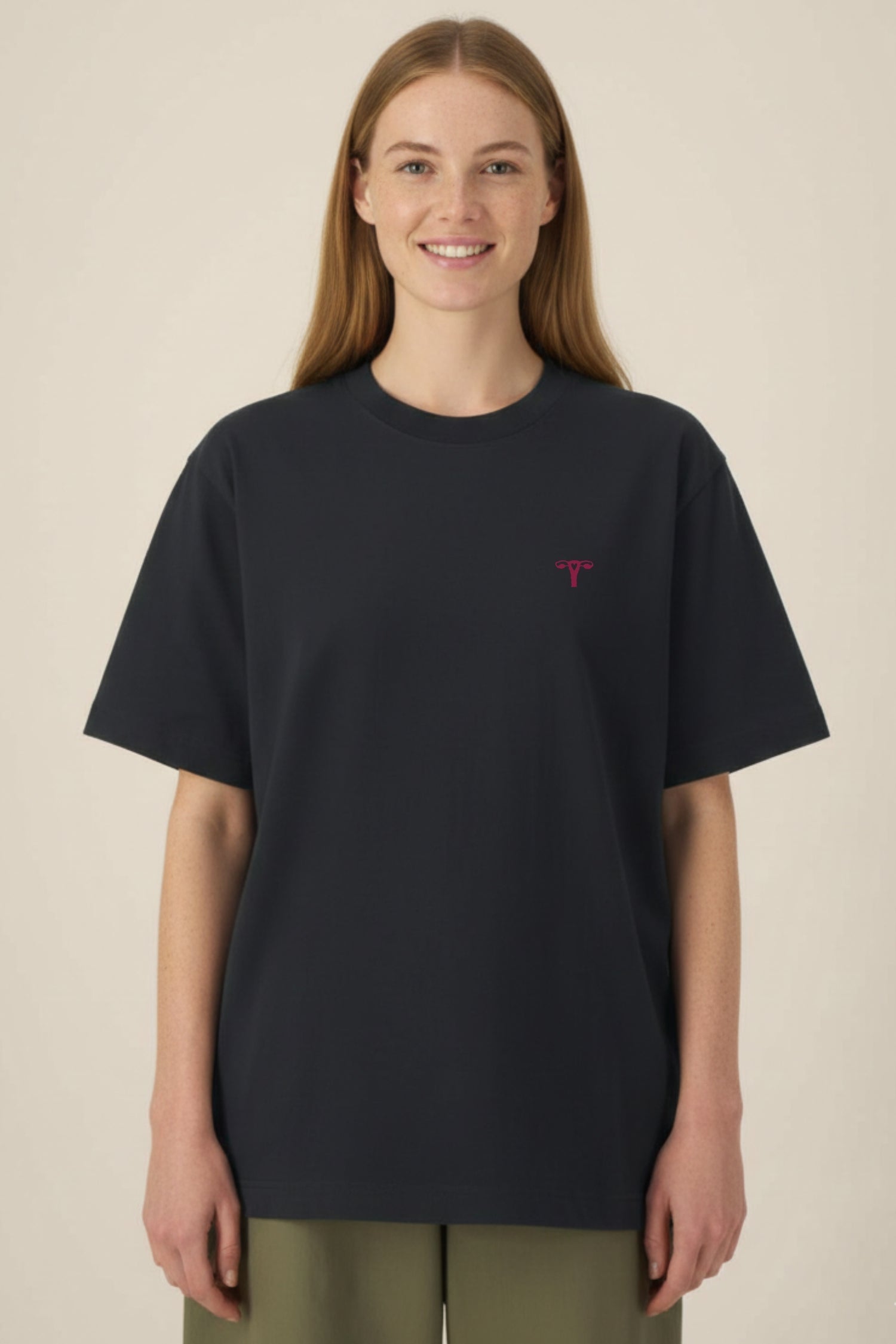 T-shirt premium Aelin Paris noir oversized, logo rose gynécologie brodé