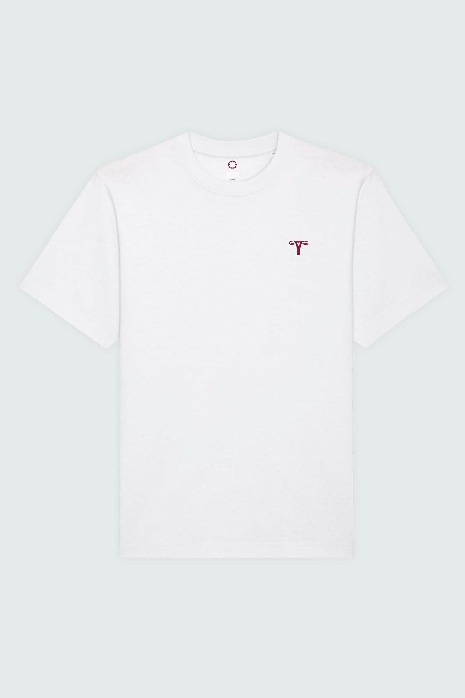 T-shirt premium Aelin Paris heavy coton unisexe motif gynécologie blanc logo bordeaux