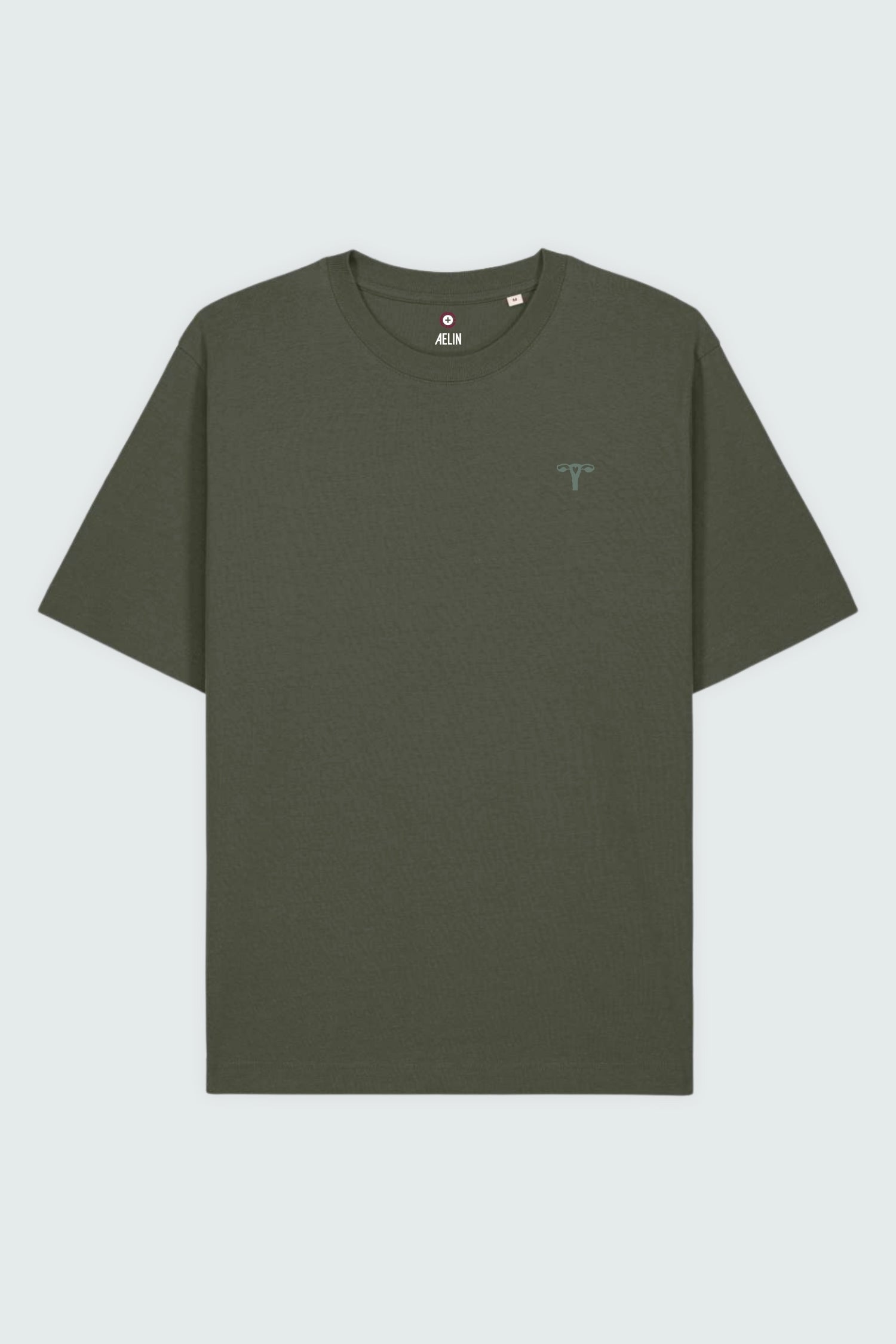 T-shirt premium Aelin Paris olive green à col rond, logo brodé poitrine
