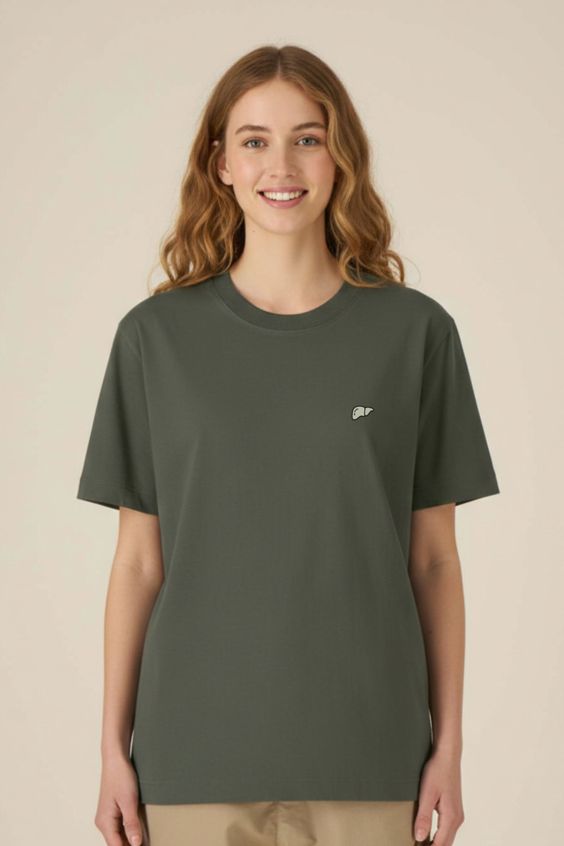 T-shirt premium Aelin Paris olive vert, coton lourd unisexe hépatologie