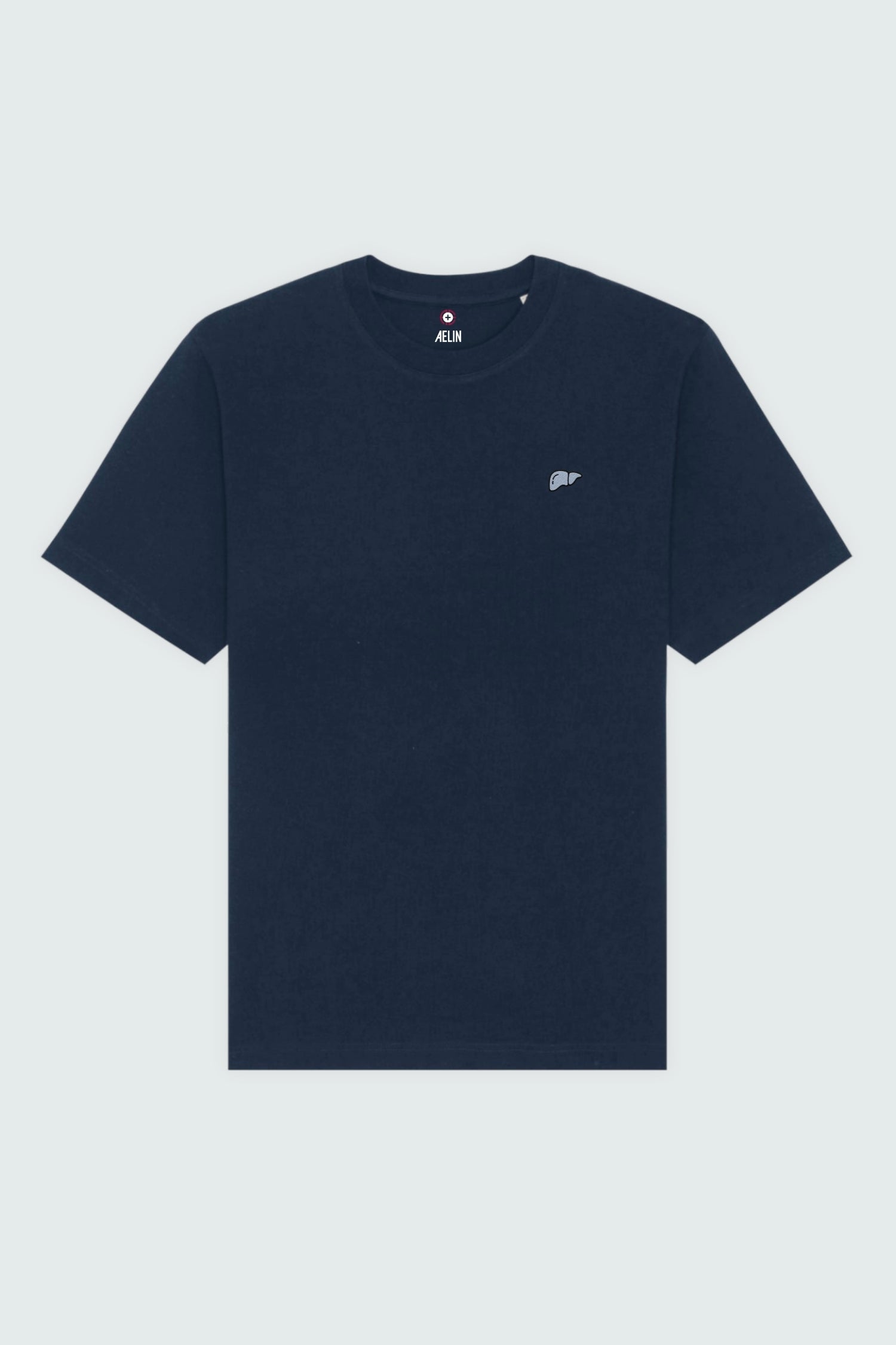 T-shirt premium Aelin Paris heavy coton unisexe hépatologie bleu marine