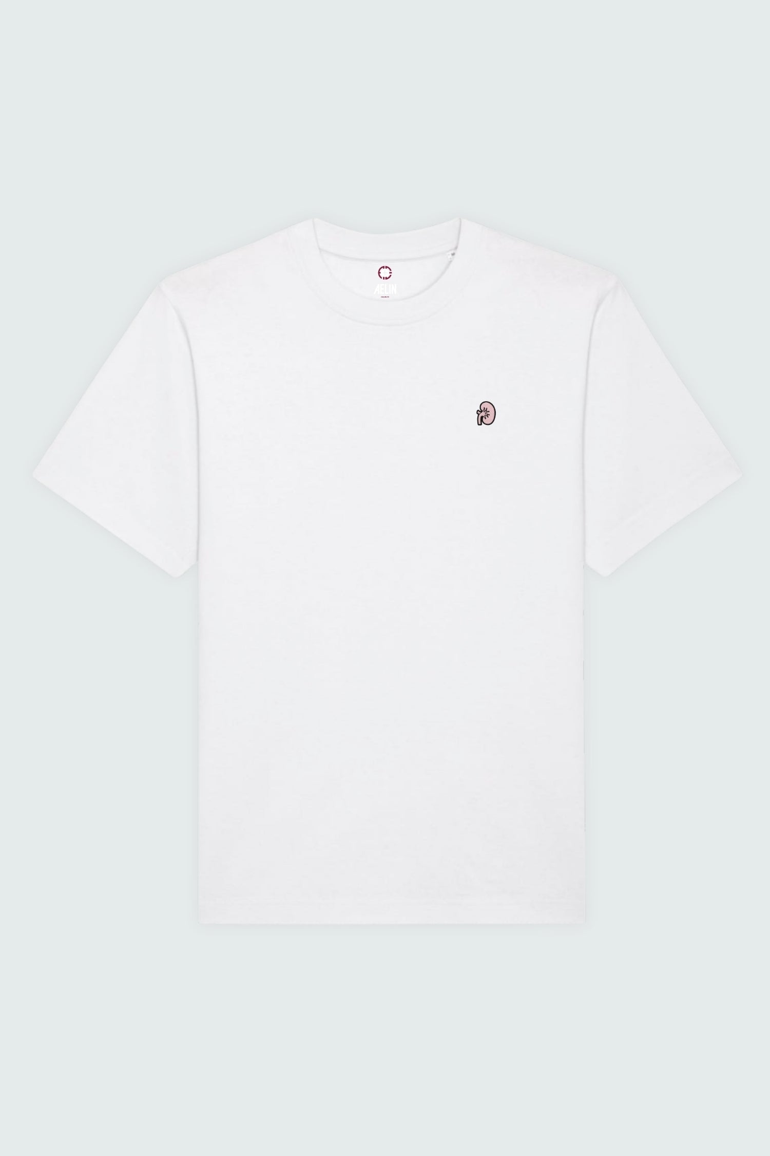 T-shirt premium Aelin Paris heavy coton unisexe motif néphrologie, logo brodé