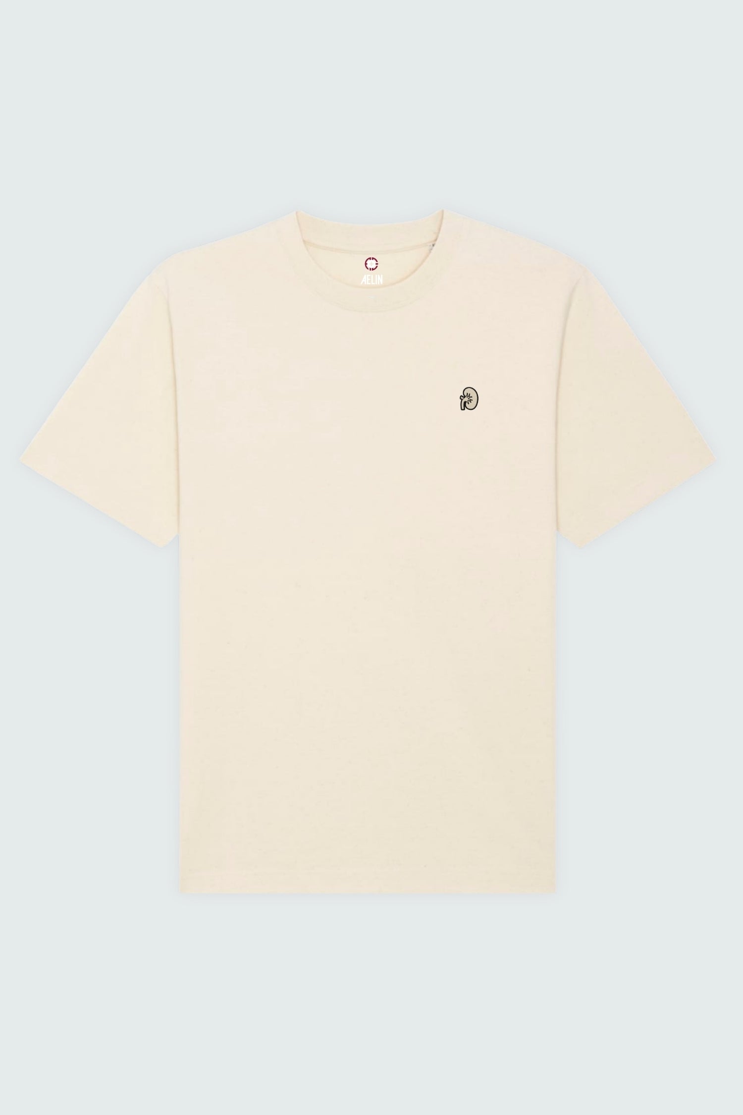 T-shirt premium Aelin Paris coton lourd unisexe motif néphrologie, crème brodé noir