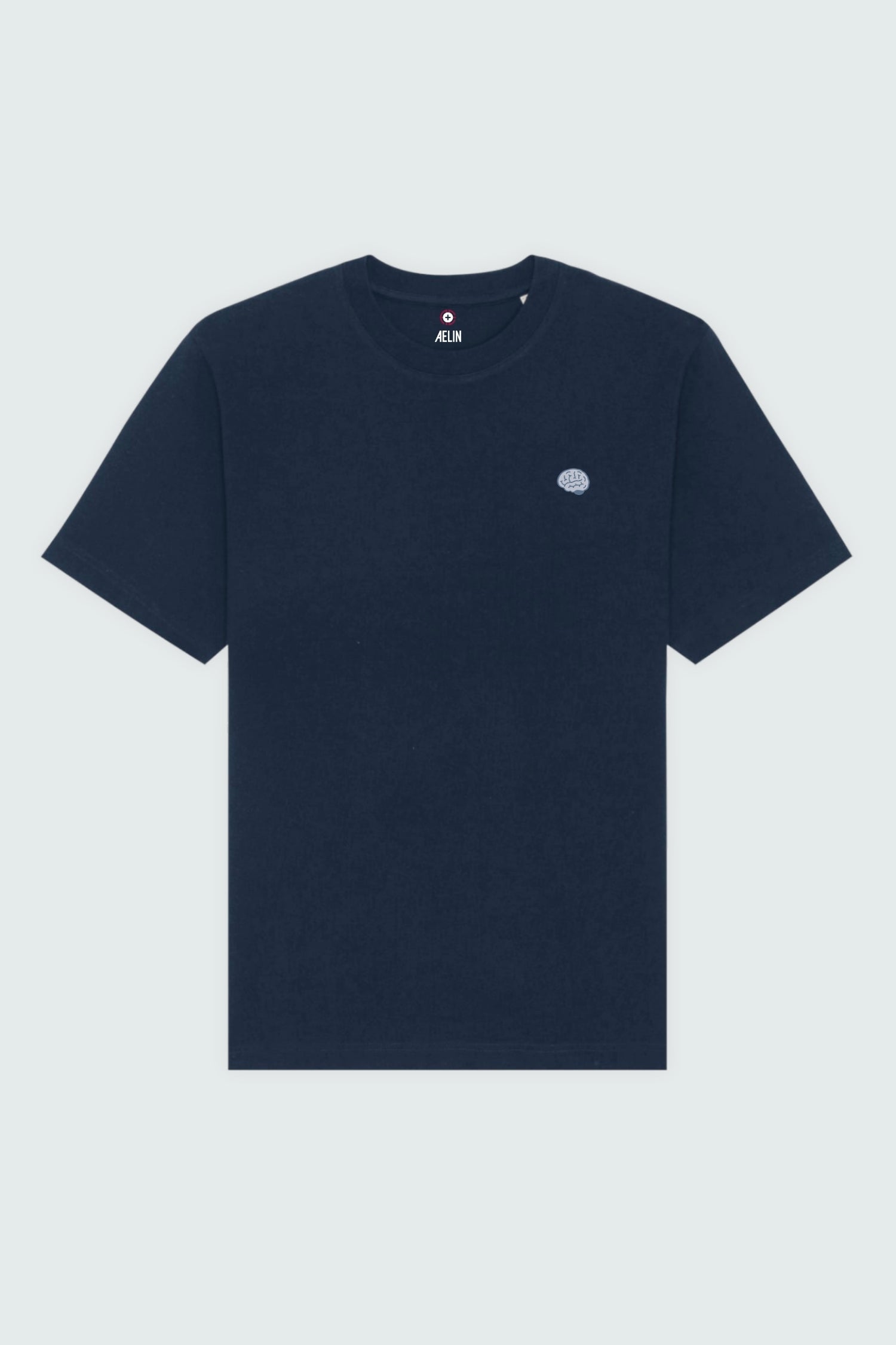T-shirt premium Aelin Paris bleu marine à motif cerveau brodé