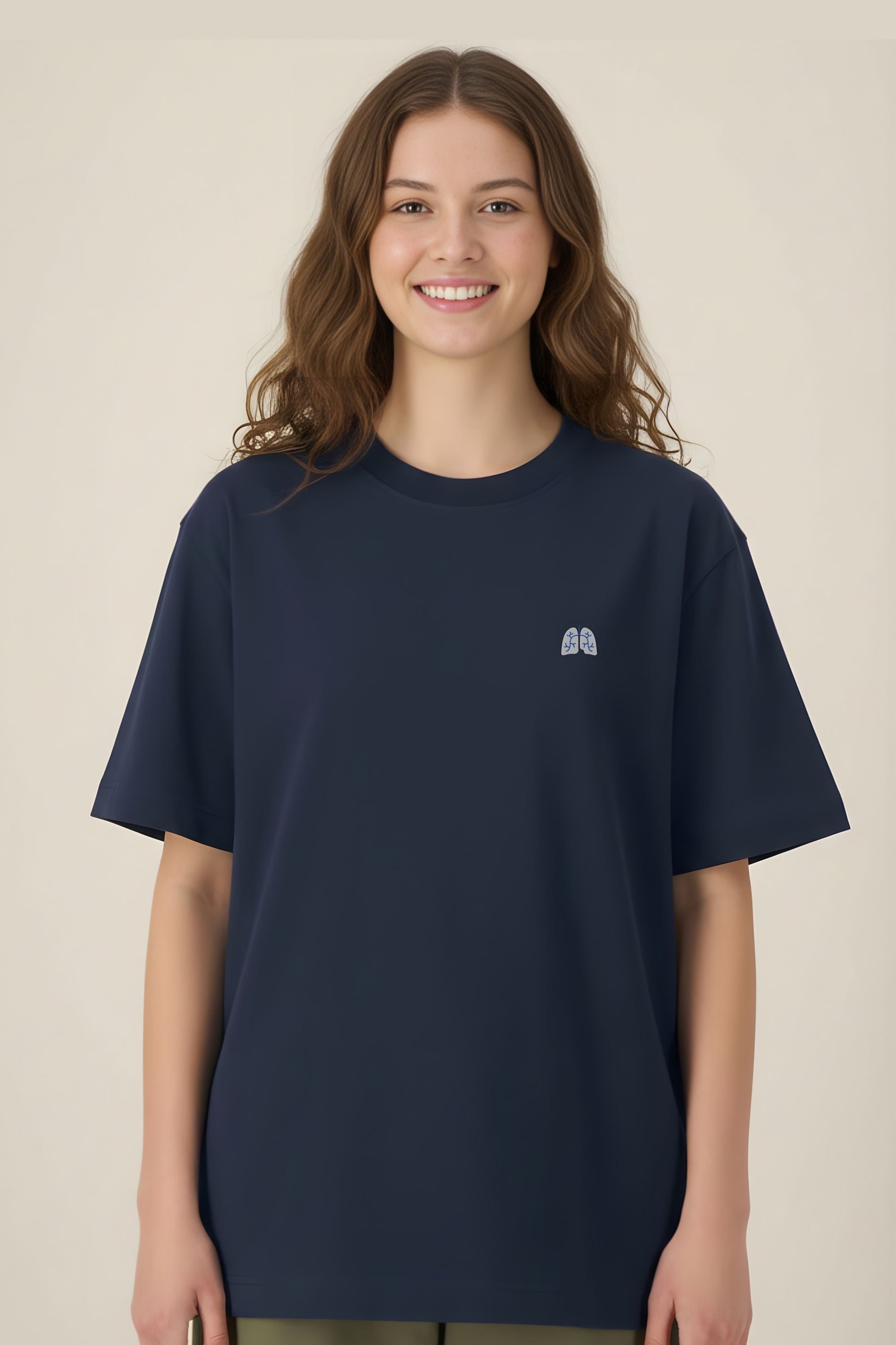 T-shirt premium Aelin Paris coton bleu marine motif poumon brodé