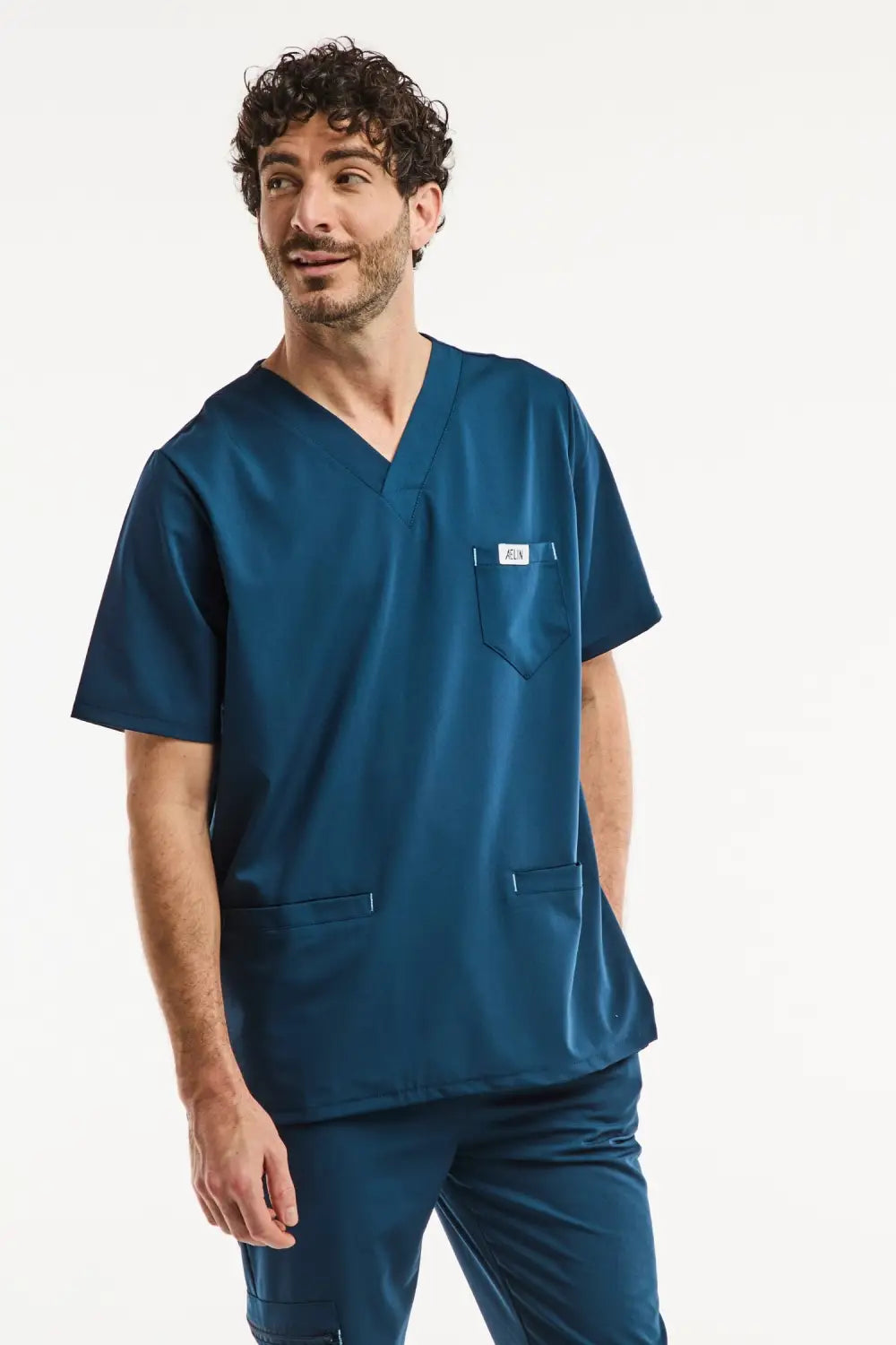 Uniforme médical Teal composé d’une blouse, Slimfit pour homme, élégant et confortable