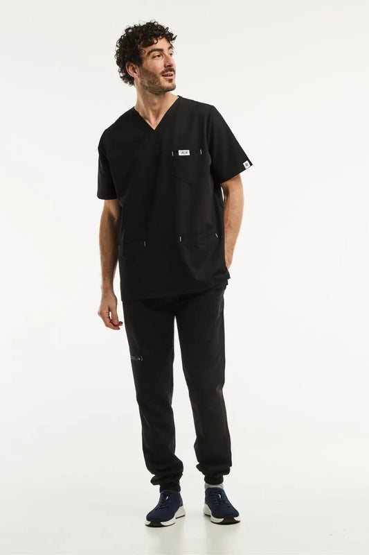Tenue médicale noir Slimfit pour homme, uniforme médical composé d’une blouse