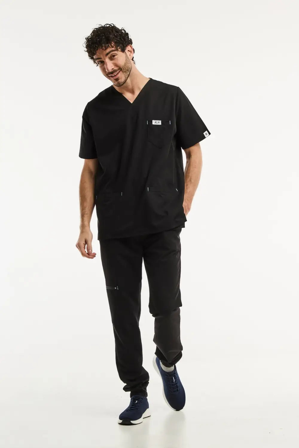 Uniforme médical noir pour homme, composé d’une blouse, Slimfit et élégant