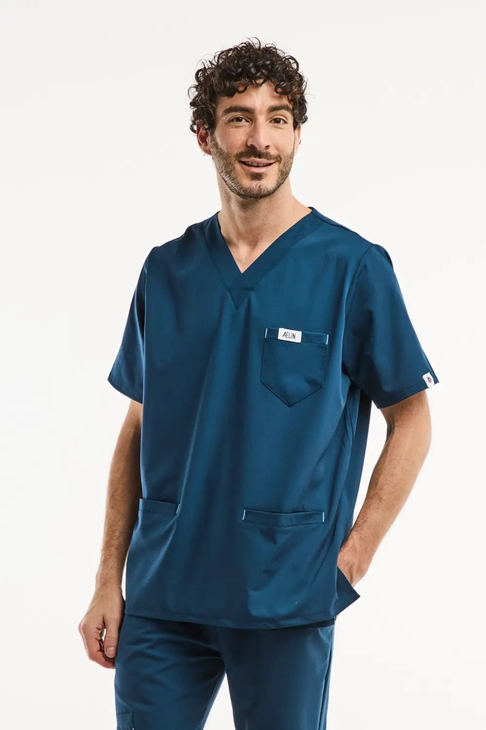 Tunique médicale pour homme en bleu turquoise, tenues médicales slimfit, style uniforme